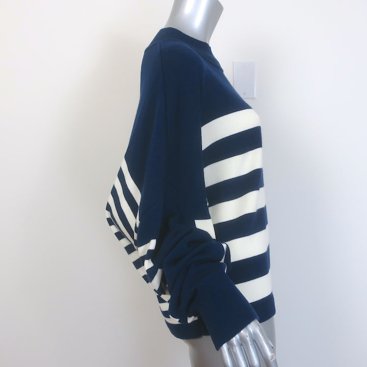 Yaitte Striped Batwing Sweater Navy/Cream Merino Wool Size Medium