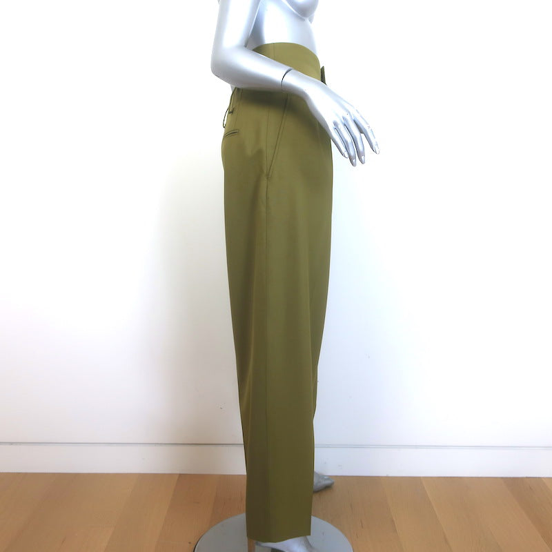 Victoria Beckham Double Waistband Trousers Olive Stretch Wool Size US 4