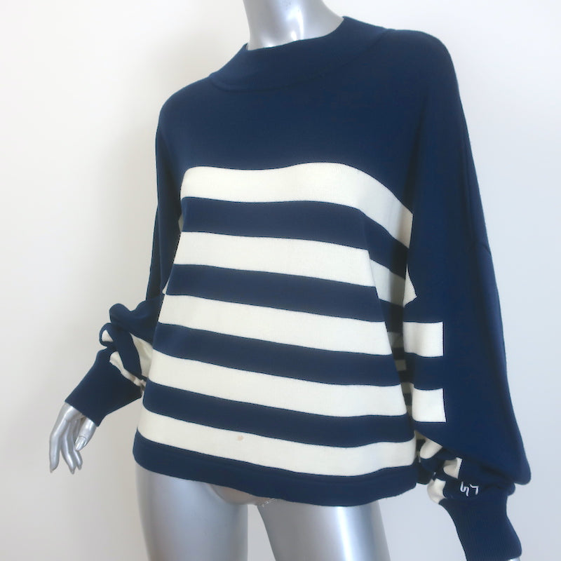 Yaitte Striped Batwing Sweater Navy/Cream Merino Wool Size Medium