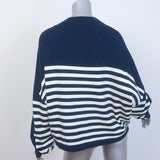 Yaitte Striped Batwing Sweater Navy/Cream Merino Wool Size Medium