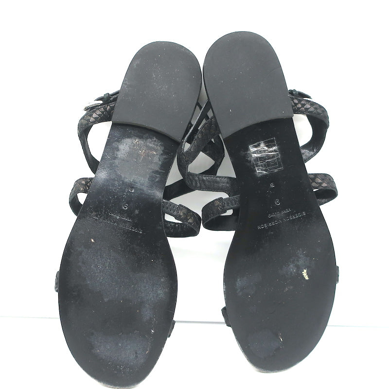 Sigerson Morrison Flat Gladiator Sandals Black Snake-Embossed Leather Size 9