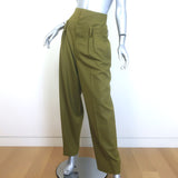 Victoria Beckham Double Waistband Trousers Olive Stretch Wool Size US 4