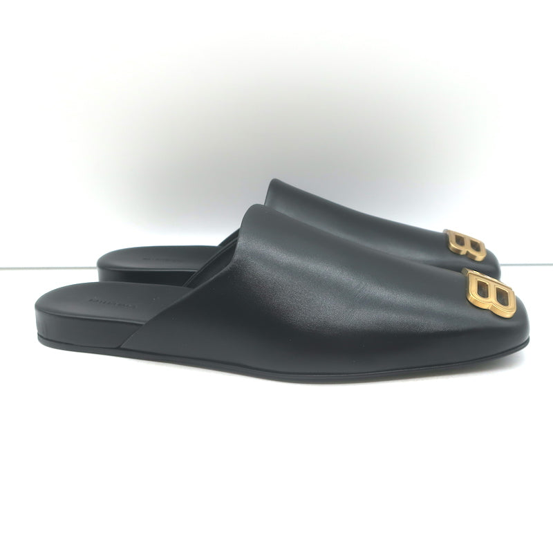 Balenciaga Cosy BB Logo Mules Black Leather Size 41 NEW
