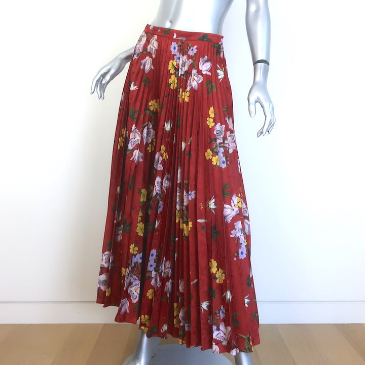 Erdem Nesrine Pleated Midi Skirt Rust Floral Print Satin Jacquard Size US 8 NEW