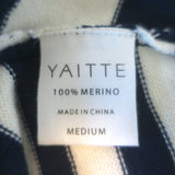 Yaitte Striped Batwing Sweater Navy/Cream Merino Wool Size Medium