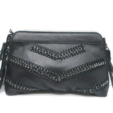 Linea Pelle Jules Clutch Chain-Trimmed Black Leather Small Bag NEW