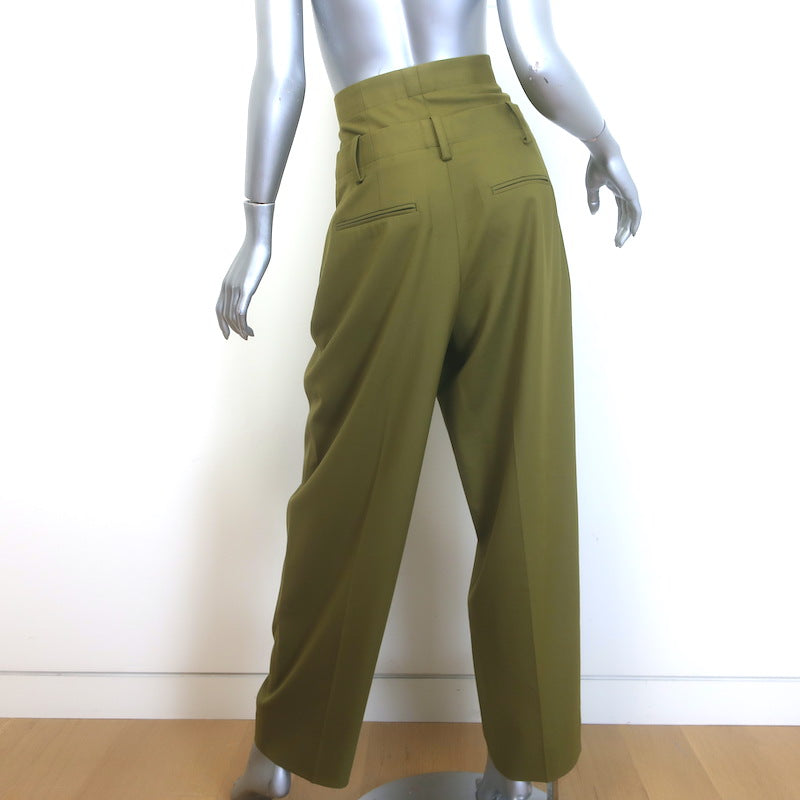 Victoria Beckham Double Waistband Trousers Olive Stretch Wool Size US 4
