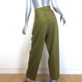 Victoria Beckham Double Waistband Trousers Olive Stretch Wool Size US 4