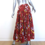 Erdem Nesrine Pleated Midi Skirt Rust Floral Print Satin Jacquard Size US 8 NEW