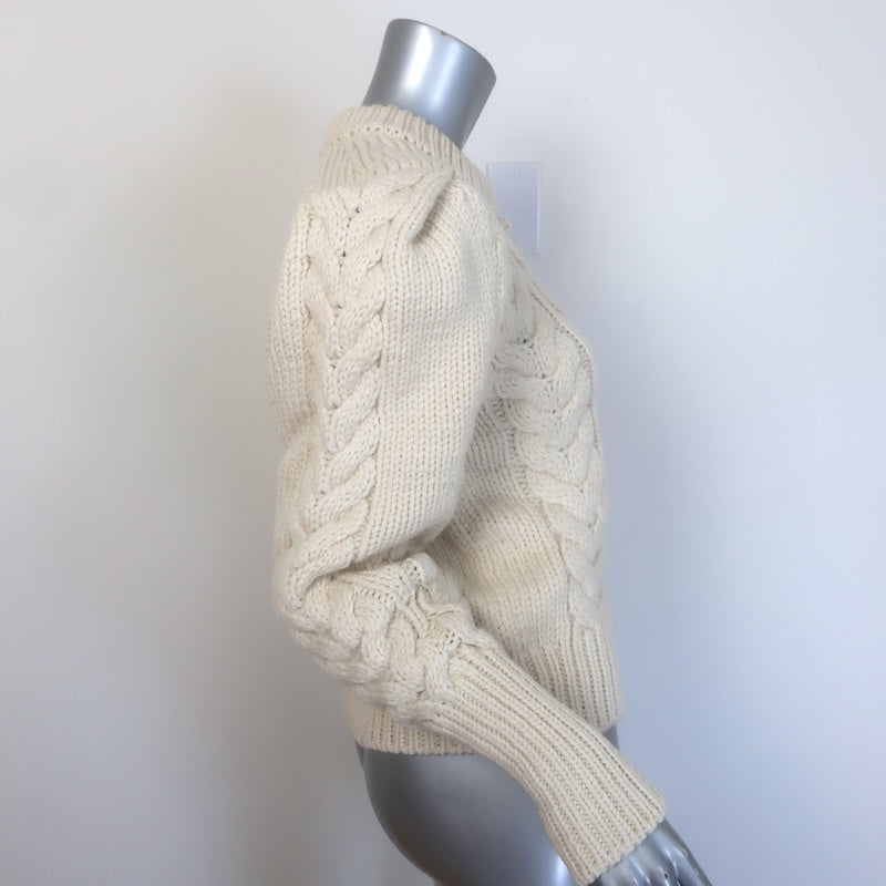 Isabel Marant Milford Puff Sleeve Cable Knit Sweater Ecru Wool Size 34 NEW
