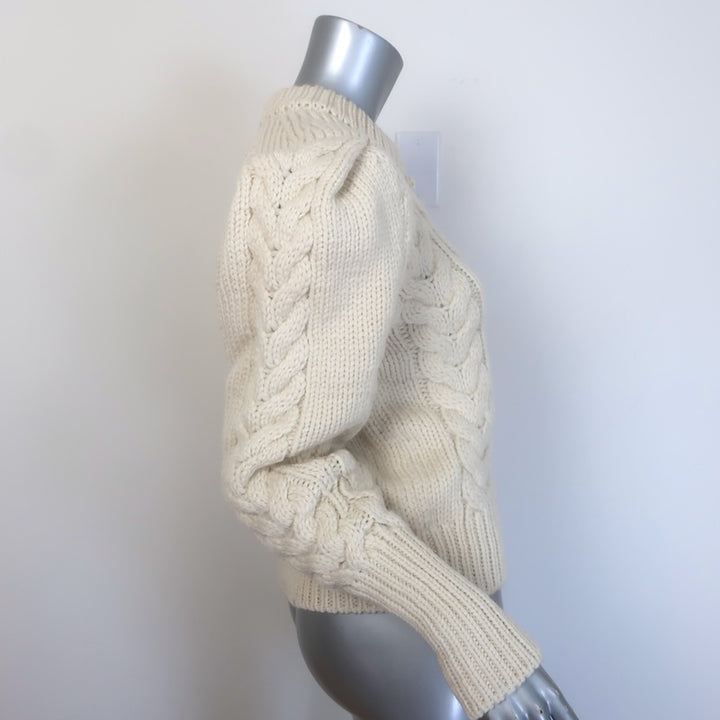 Isabel Marant Milford Puff Sleeve Cable Knit Sweater Ecru Wool Size 34 NEW