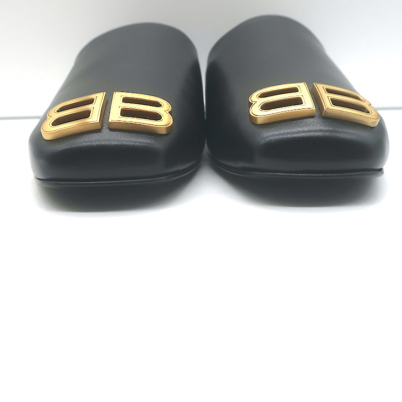 Balenciaga Cosy BB Logo Mules Black Leather Size 41 NEW
