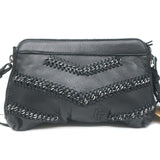 Linea Pelle Jules Clutch Chain-Trimmed Black Leather Small Bag NEW