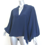 Silvia Tcherassi Sanford Puff Sleeve Blouse Navy Silk Size Medium V-Neck Top