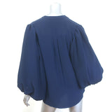 Silvia Tcherassi Sanford Puff Sleeve Blouse Navy Silk Size Medium V-Neck Top
