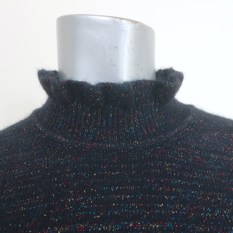 Scotch &amp; Soda Ruffled High-Neck Lurex Knit Sweater Black/Multi Size Small