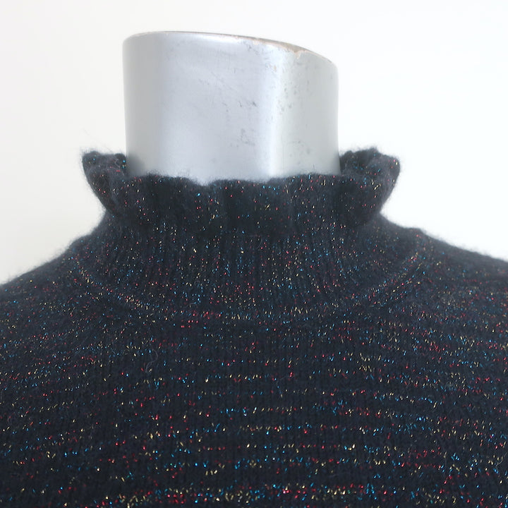 Scotch &amp; Soda Ruffled High-Neck Lurex Knit Sweater Black/Multi Size Small