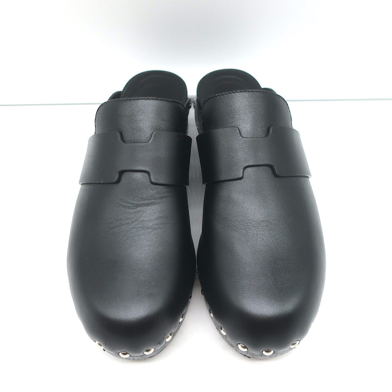 Hermes Calya Clog Mules Black Leather Size 37