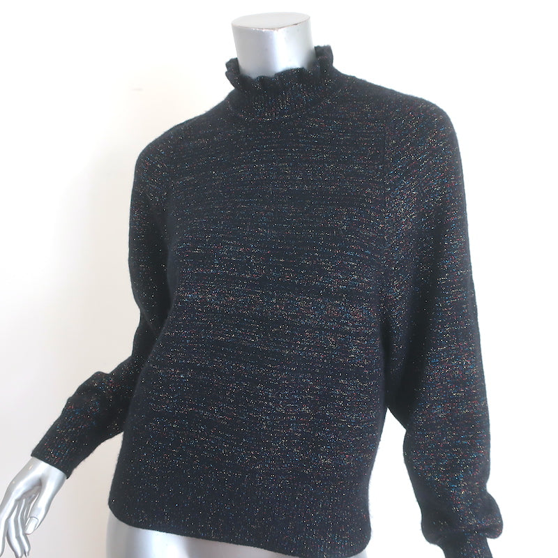 Scotch &amp; Soda Ruffled High-Neck Lurex Knit Sweater Black/Multi Size Small