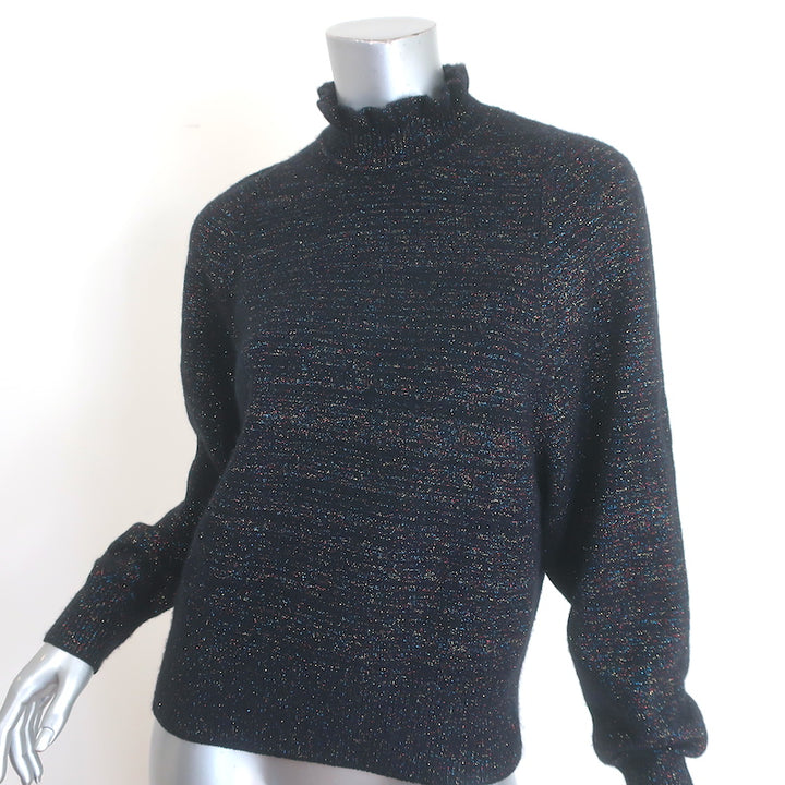 Scotch &amp; Soda Ruffled High-Neck Lurex Knit Sweater Black/Multi Size Small