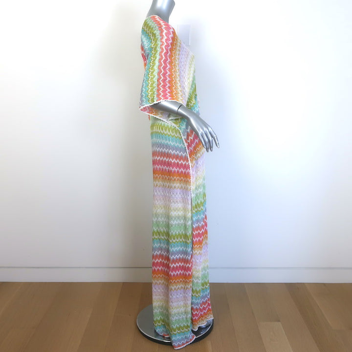 Missoni Zig Zag Crochet Knit Deep V-Neck Kaftan Maxi Dress Multicolor Size 40