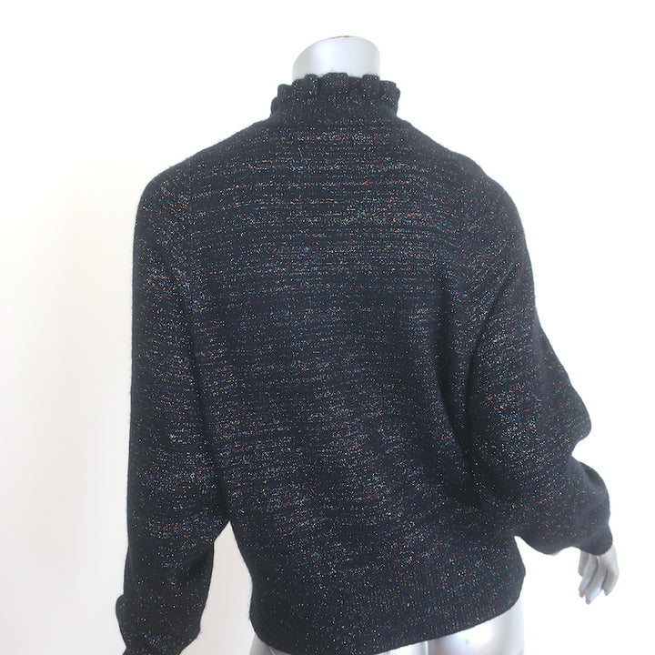 Scotch &amp; Soda Ruffled High-Neck Lurex Knit Sweater Black/Multi Size Small