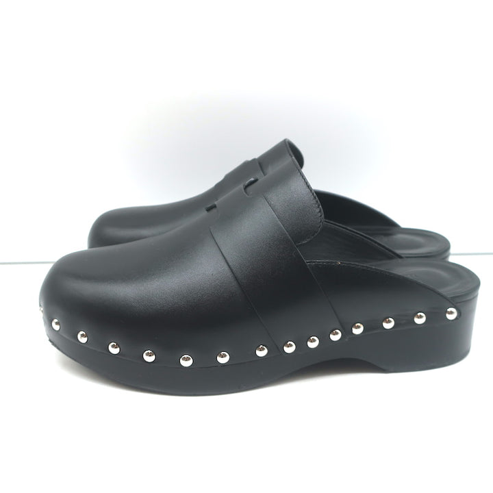 Hermes Calya Clog Mules Black Leather Size 37