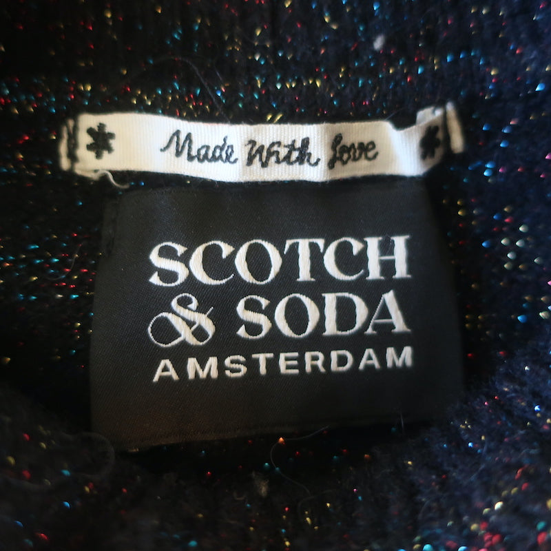 Scotch &amp; Soda Ruffled High-Neck Lurex Knit Sweater Black/Multi Size Small