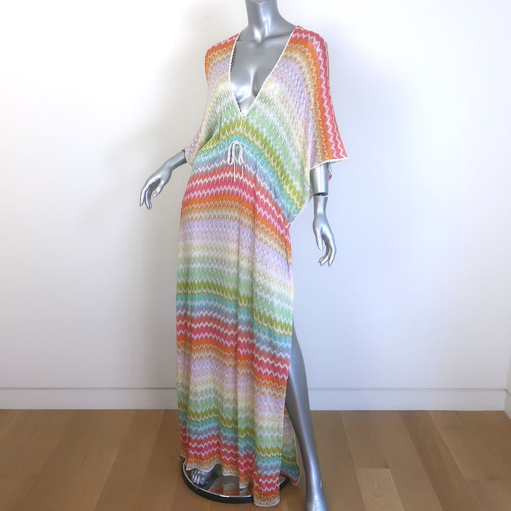 Missoni Zig Zag Crochet Knit Deep V-Neck Kaftan Maxi Dress Multicolor Size 40