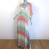Missoni Zig Zag Crochet Knit Deep V-Neck Kaftan Maxi Dress Multicolor Size 40