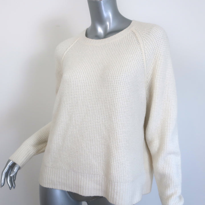 James Perse waffle-knit crewneck sweater, cream wool-blend, size 1 — authentic pre-owned luxury piece with minor wear
