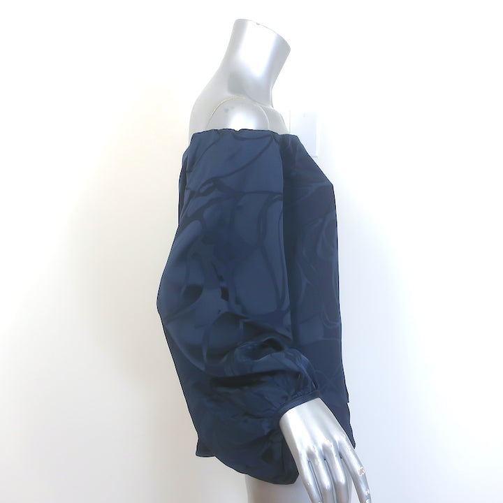 Silvia Tcherassi Stephanie Blouse Navy Jacquard Size Small Blouson Sleeve Top