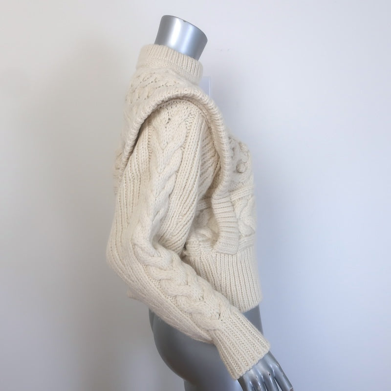 Isabel Marant Milane Cropped Cable Knit Sweater Cream Merino Wool Size 34
