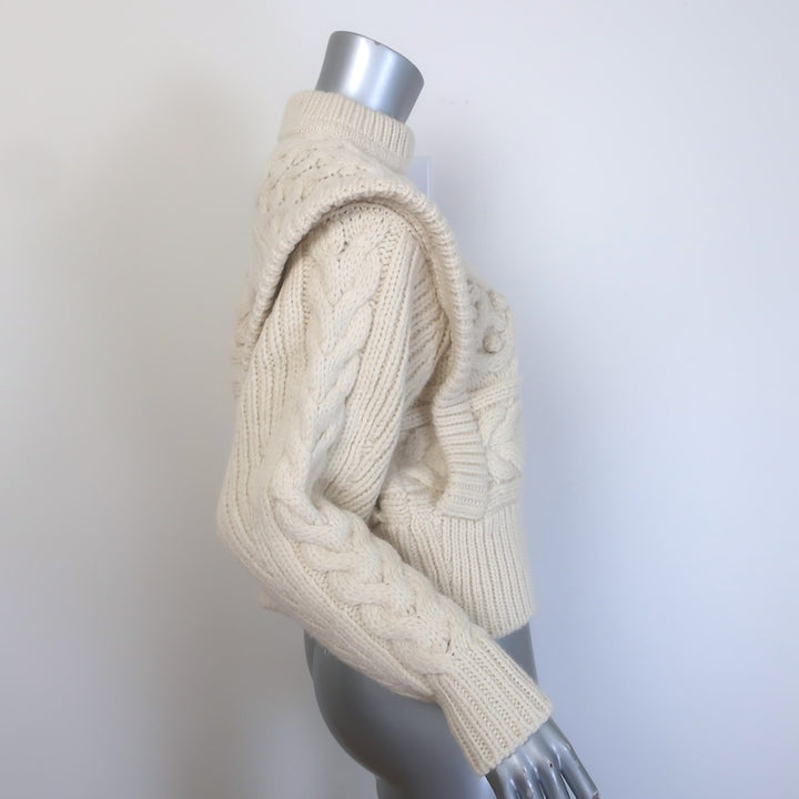 Isabel Marant Milane Cropped Cable Knit Sweater Cream Merino Wool Size 34