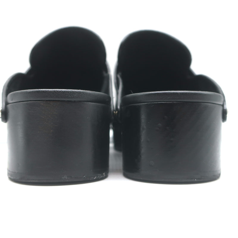 Hermes Calya Clog Mules Black Leather Size 37