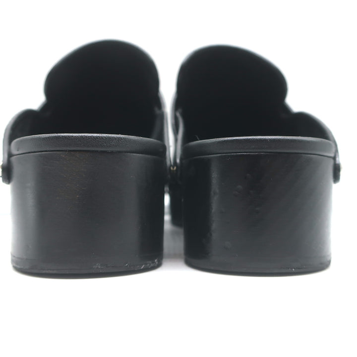 Hermes Calya Clog Mules Black Leather Size 37