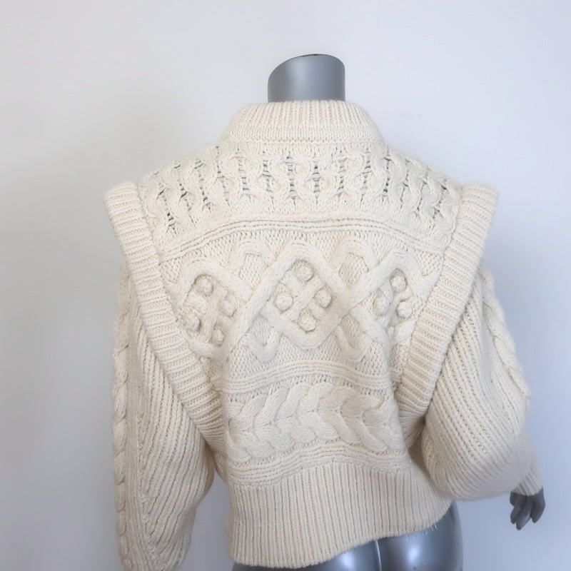 Isabel Marant Milane Cropped Cable Knit Sweater Cream Merino Wool Size 34