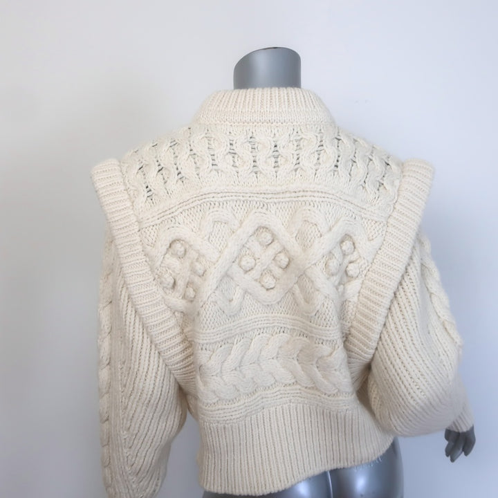 Isabel Marant Milane Cropped Cable Knit Sweater Cream Merino Wool Size 34