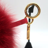 Fendi Fox Fur Heart Pom Pom Bag Charm with Leather Tab Red/Pink