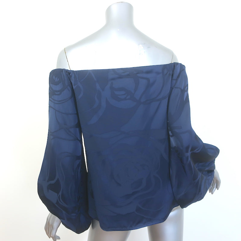 Silvia Tcherassi Stephanie Blouse Navy Jacquard Size Small Blouson Sleeve Top