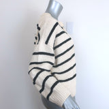 THE GREAT The Sea Stripe Lace-Up Pullover Sweater Cream/Black Cotton Size 1