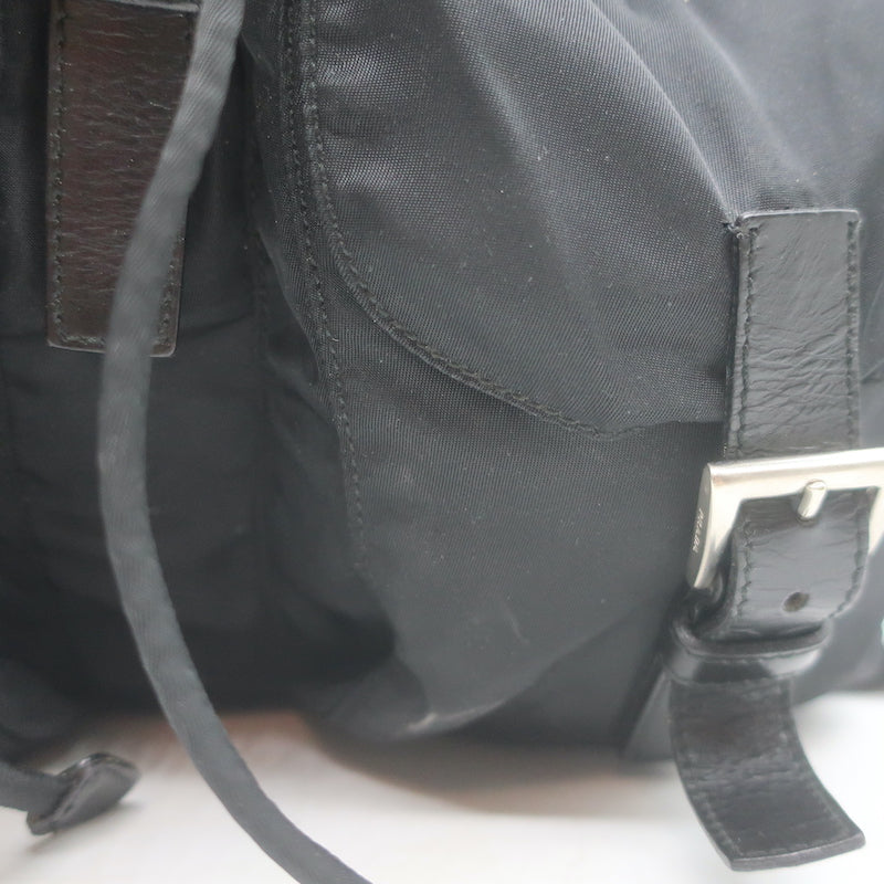 Prada Tessuto Double Front Pocket Medium Backpack Black Leather-Trim Nylon