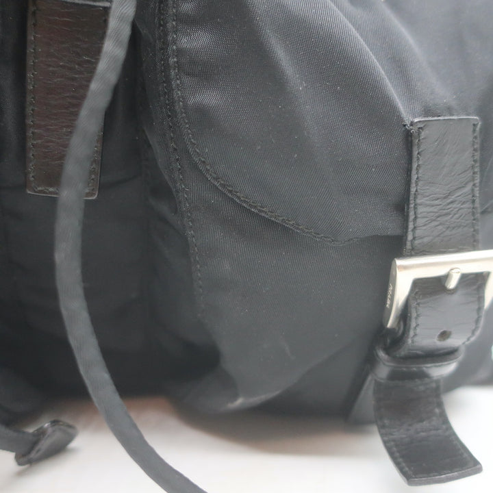 Prada Tessuto Double Front Pocket Medium Backpack Black Leather-Trim Nylon