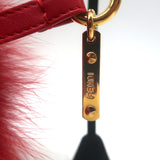 Fendi Fox Fur Heart Pom Pom Bag Charm with Leather Tab Red/Pink