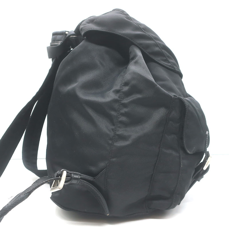Prada Tessuto Double Front Pocket Medium Backpack Black Leather-Trim Nylon