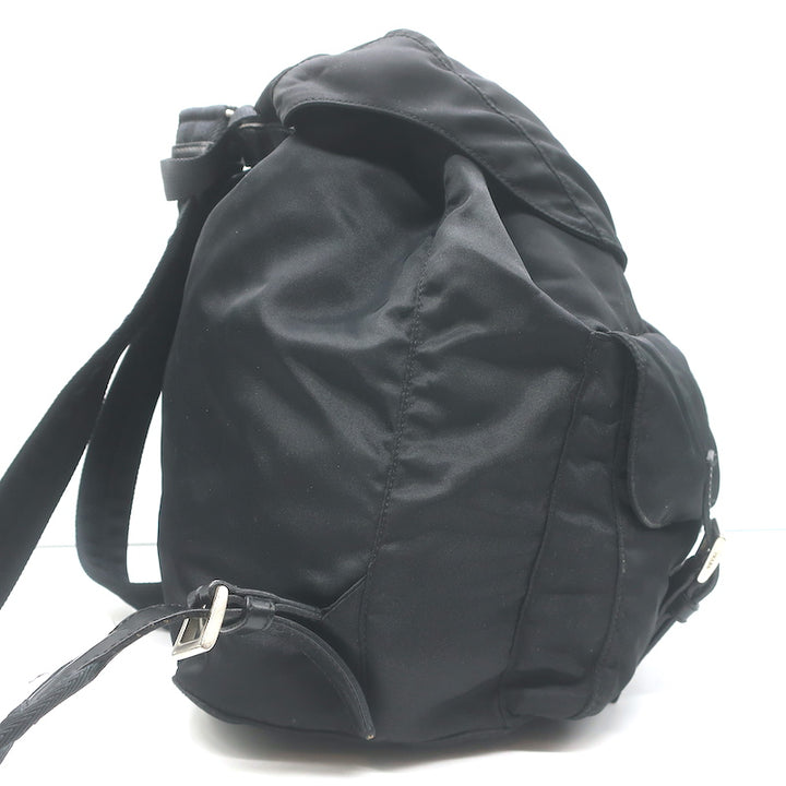 Prada Tessuto Double Front Pocket Medium Backpack Black Leather-Trim Nylon