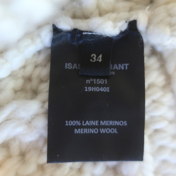 Isabel Marant Milane Cropped Cable Knit Sweater Cream Merino Wool Size 34