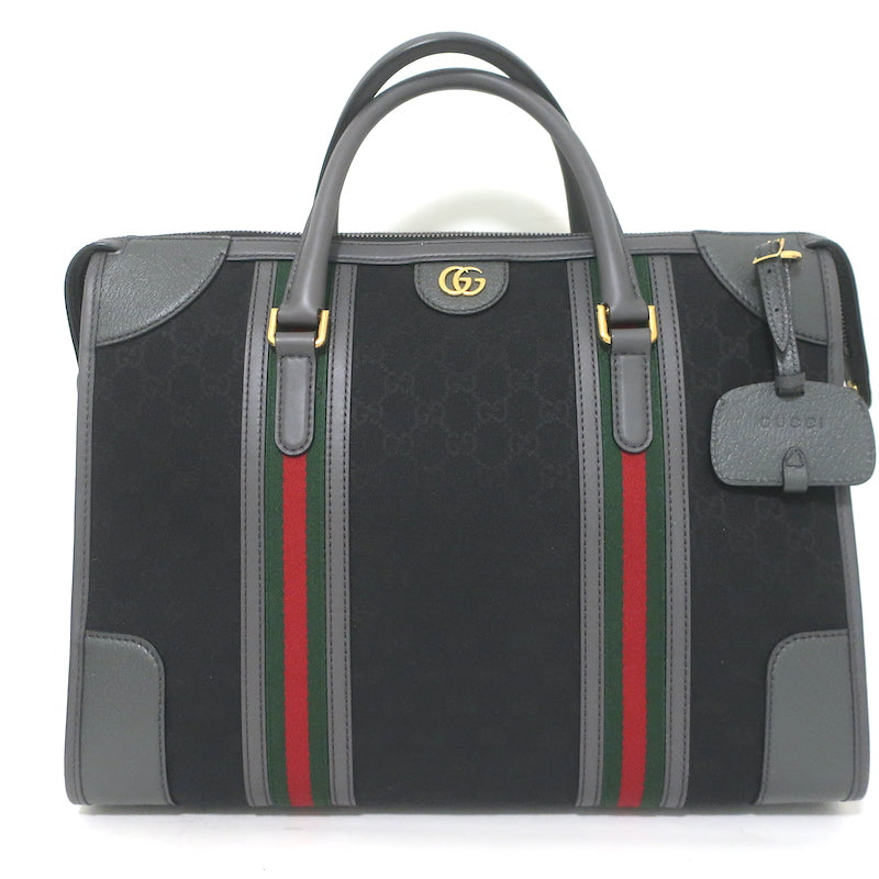 Gucci Bauletto Duffle Bag Black GG Monogram Canvas Extra Large Crossbody