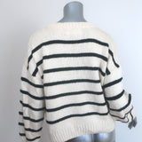 THE GREAT The Sea Stripe Lace-Up Pullover Sweater Cream/Black Cotton Size 1