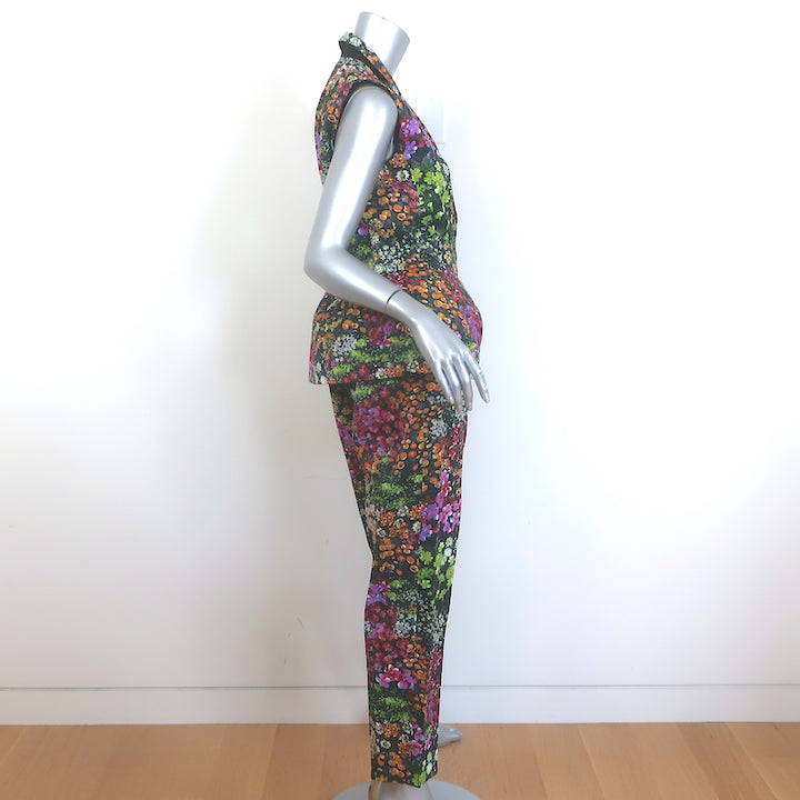 Dries Van Noten Floral Print Peplum Vest &amp; Ankle Pants Suit Set Size 40 NEW